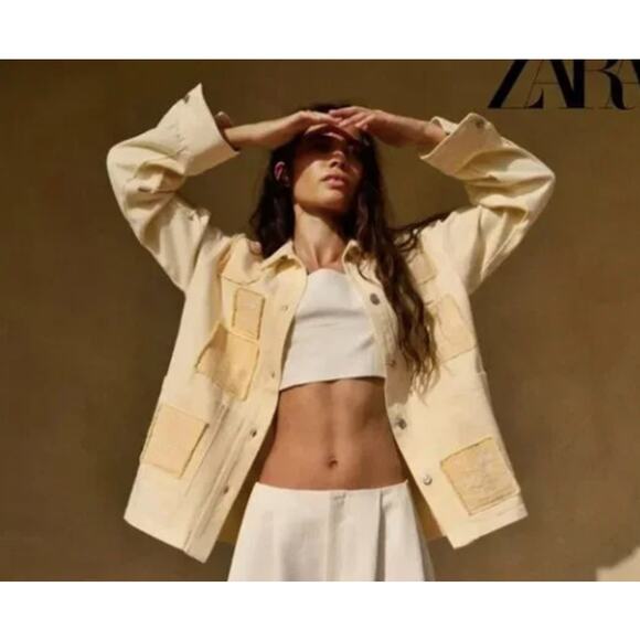 Zara Bloggers Favorite Overshirt Jacket Embroidered Patches Womens Size Small - Picture 1 of 12